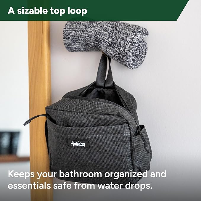 Halfday Sidecar Toiletry Bag: Travel Organizer for Men & Women with Waterproof Pouch, Mesh Pockets, Toothbrush Holder, Hanging Loop (Lightweight, Durable, Water-Resistant), Shadow - Image 5