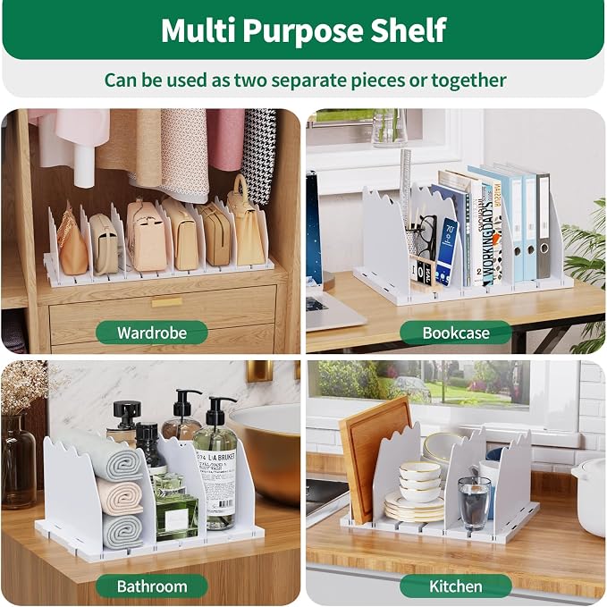 SPACEKEEPER Shelf Divider for Closet, Adjustable Purse Organizers Handbag Separators Storage Organizer Bookshelf Separator Dividers in Bedroom Office Kitchen Bathroom, White - Image 3