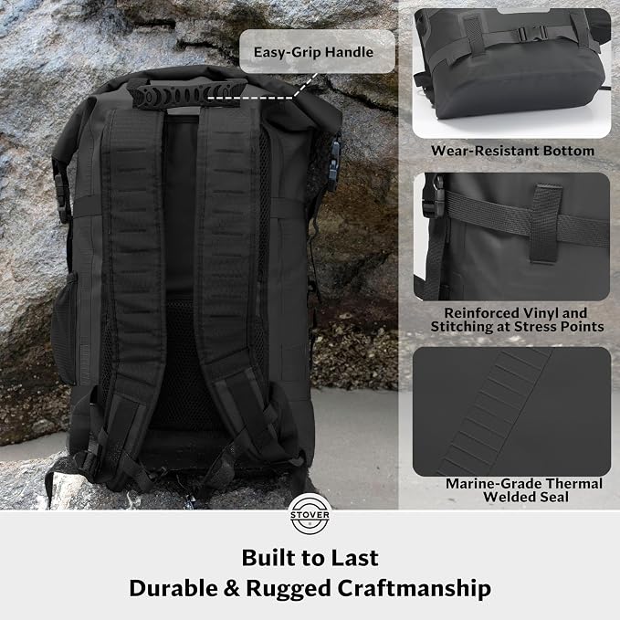 STOVER 30/40/55L Waterproof Dry Backpack & Phone Case- X-Large Floating Dry Bag for Kayaking, Travel, Hiking, Fishing, Camping, Motorcycles & Beach, Heavy-Duty Roll Top Men/Women (Black) - Image 6