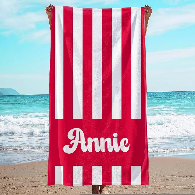 JML Personalized Beach Towel with Name, Custom Cabana Stripe Beach Towel, Customized Microfiber Pool Towel, Quick Dry & Absorbent Swim Towel for Adult,Mother's Day, Birthday, Summer Holiday,Vacation by JML