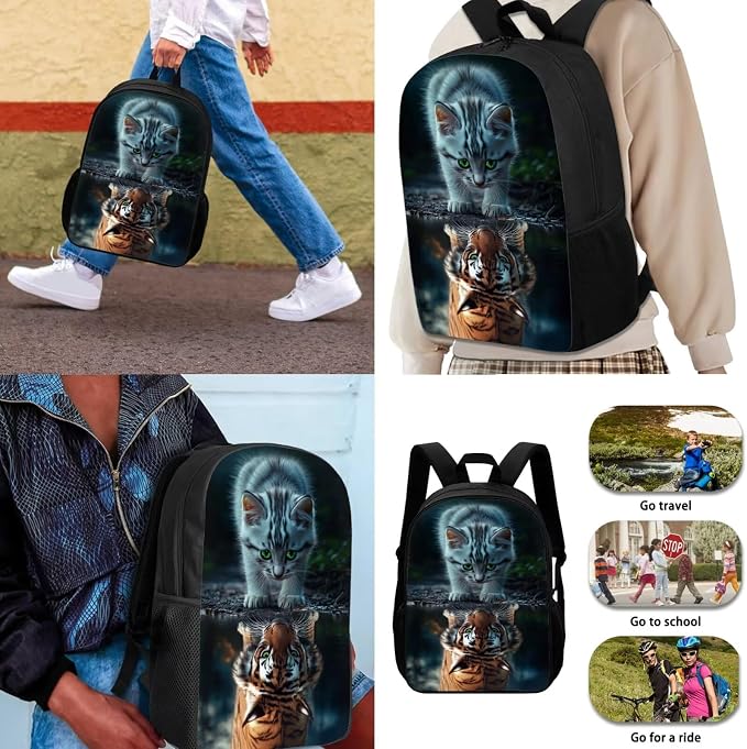 Cat Backpack and Lunch Box Set Girls 5-6/6-7/7-8 Tiger Elementary School Bookbag with Lunch Bag 4 in 1 Student Back Pack Lunchbox Pencil Case Water Bottle Holder Primary Schoolbag - Image 3