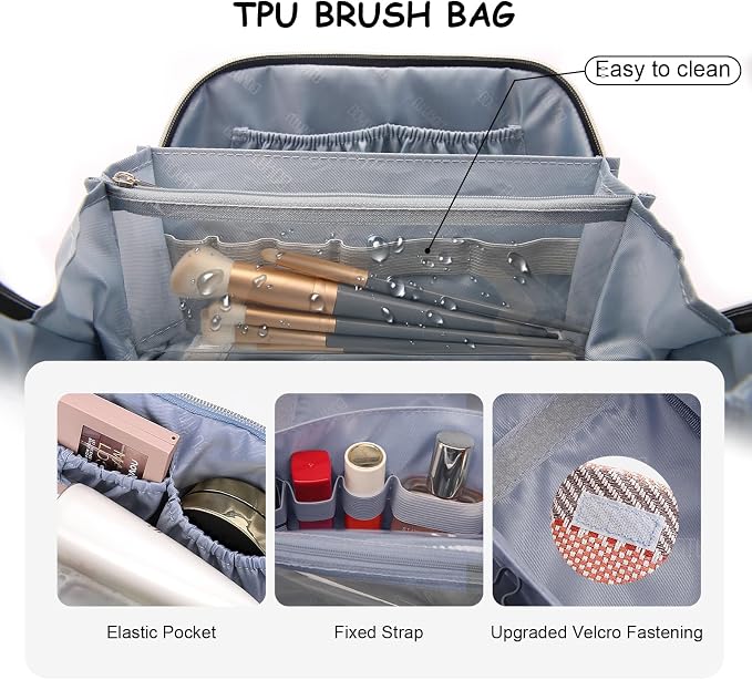 BOYATU Travel Makeup Bag Cosmetic Bag for Women: 3 Pcs Set Make up Bag with Compartments - Waterproof Vegan Leather Toiletry Bags with Handle - Makeup Organizer for Travel Essentials(C-5-Coffee) - Image 4