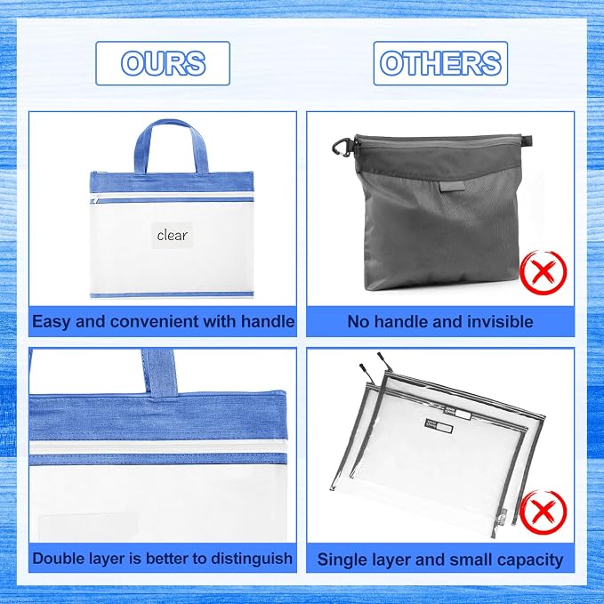 Zhehao 12 Pcs Student Book Pouches with Handle Document Bag Sew Project Bag for Quilting Mesh Zipper Pouch File Artwork Storage Organize for A4 Files, 14 x 11 Inch - Image 5