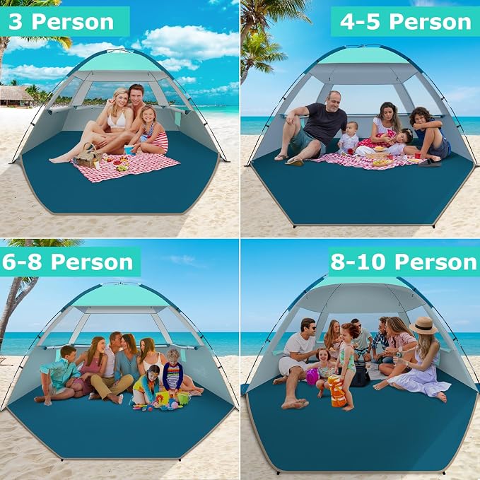 COMMOUDS Beach Tent Sun Shelter for 3/4/6/8 Person, UPF 50+ UV Protection Beach Shade Canopy Tent, Lightweight, Easy Set Up and Carry - Image 6
