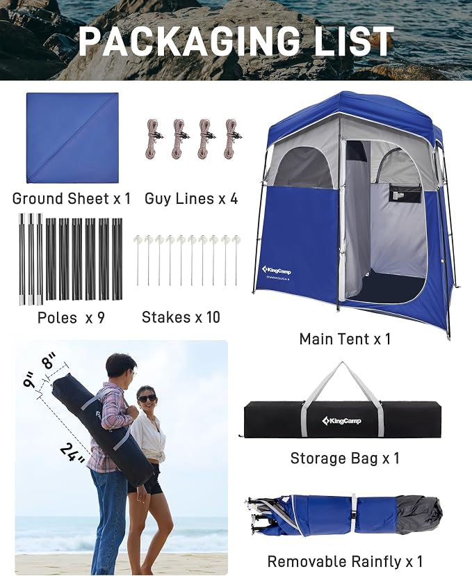 KingCamp Shower Tent, Portable Privacy Tent Outdoor Camping 1/2 Room Toilet Tents with Shower Bag & Dressing Room for Beach, Camping & Hiking - Image 7