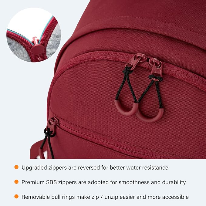 HanTrip Carry On Travel Backpack For Women, 18 Inch Water Resistant Large Backpack Lightweight Bookbag For Men, 8x14x18 Personal Item Bag Casual Daypack Backpacks For Work Office Commuter (Burgundy) - Image 6