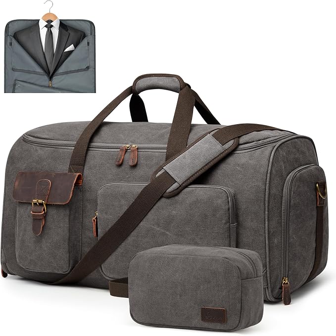 S-ZONE Garment Bags for Travel Canvas Duffle Bags for Men Hanging Suitcase | Individual Toiletry Bag, Multi-Pockets, Carry-on Size, Trolley Sleeve, for Gym or Business by S-ZONE