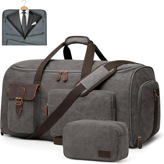 S-ZONE Garment Bags for Travel Canvas Duffle Bags for Men Hanging Suitcase | Individual Toiletry Bag, Multi-Pockets, Carry-on Size, Trolley Sleeve, for Gym or Business by S-ZONE