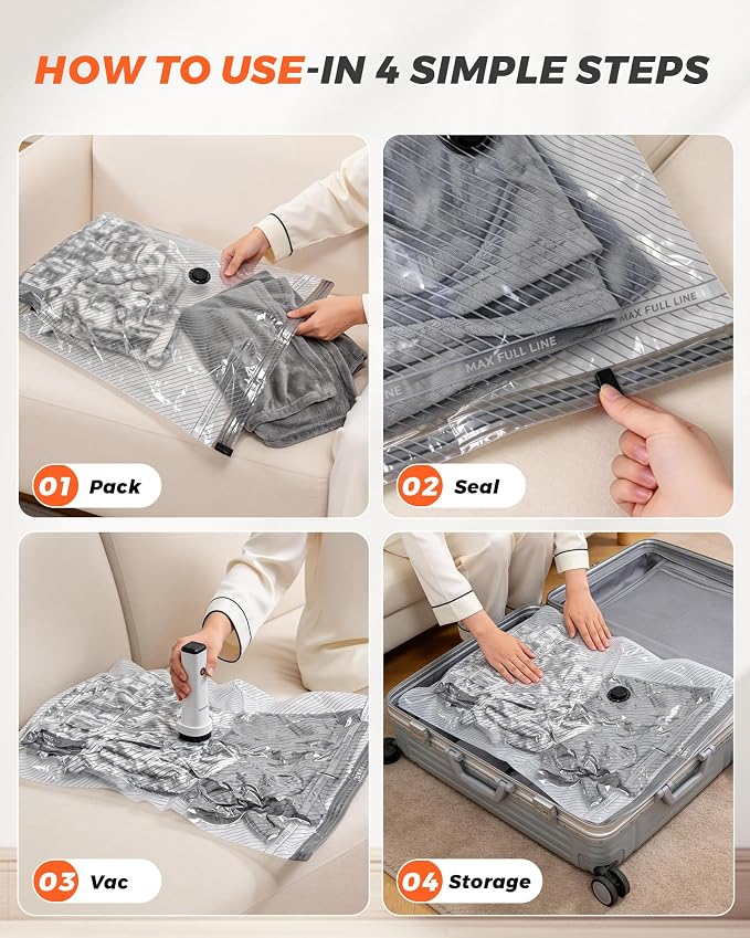 15 Pack Vacuum seal Bags for Clothing Travel with -60000Pa Electric Pump & Luggage Scale, Travel Essentials for Suitcase, Space Saver Compression Packing Bags to Check Luggage Weight & Avoid Fees - Image 6