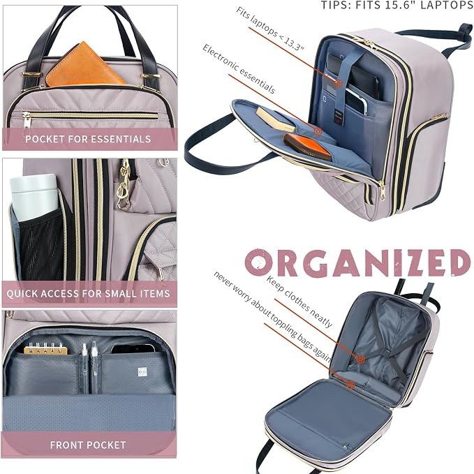 KROSER Carry On Underseat Multi-functional, 16-inch Underseater Lightweight Overnight Suitcase for Women, Dusty Pink/Gold - Image 4