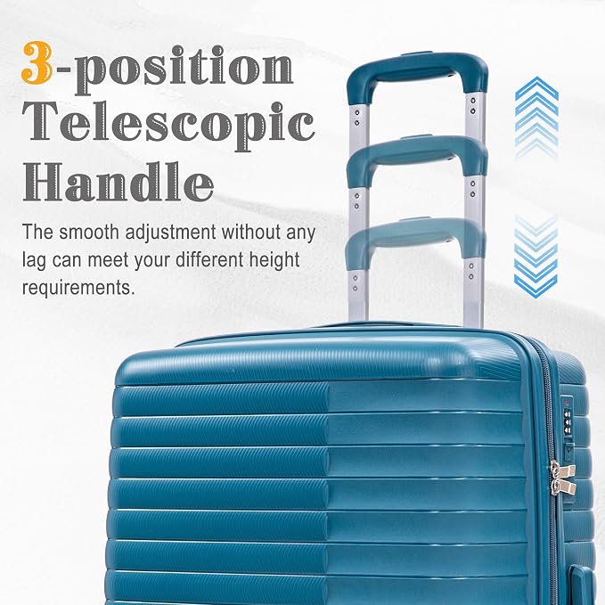 Hardside Luggage Sets, Lightweight Stripes Suitcase with Spinner Wheels, Blue-PP - Image 5