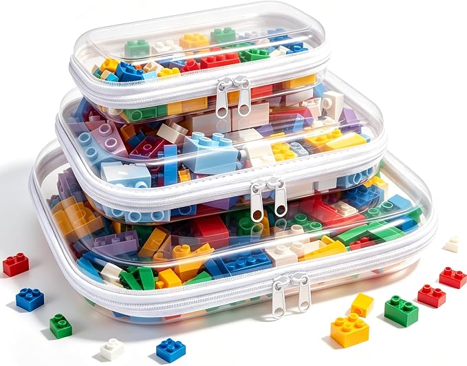 Clear Hard Plastic Zipper Case,Transparent Double Zippers Hard Pouch with 3pcs,Portable Travel Organizer Bin for Toy Storage by Unknown