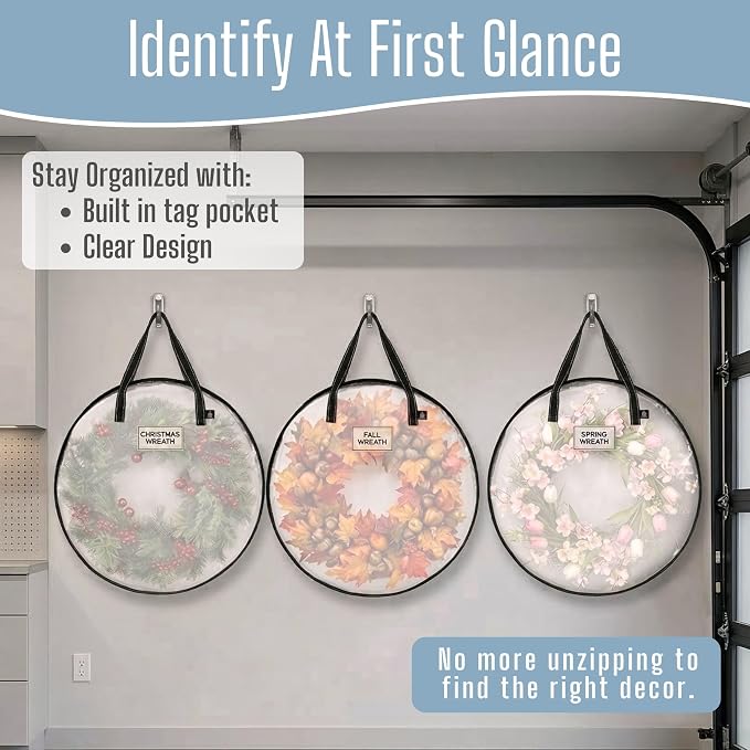VENO 4 Pack Summer Wreath Storage Container, 36 Inch Clear Wreath Bag, Spring, Christmas Garland Decoration Organizers with Zipper and Durable Handles (Clear, 36"-4 Pack) - Image 5