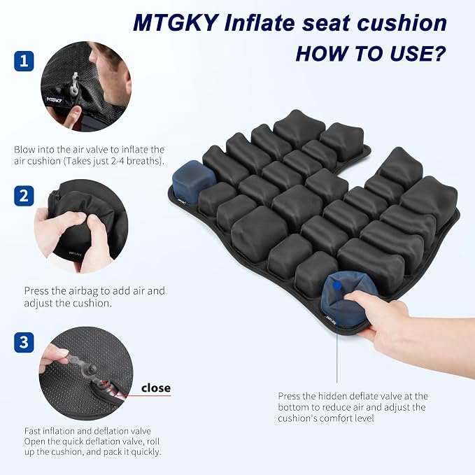 Travel seat Cushion with Built-in Pump,Airplane Seat Cushion-Inflatable Travel Cushion for Long Flights,Portable Inflatable Pad,Coccyx Tailbone Pain Relief Chair Pad (H-Shape) - Image 5