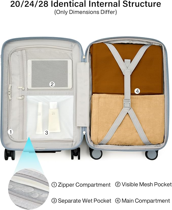 Hanke 20 Inch Expandable Carry On Luggage, 22x14x9 Airline Approved, TSA Lock Hard Shell Lightweight Suitcase for Men Women (Grey) - Image 9