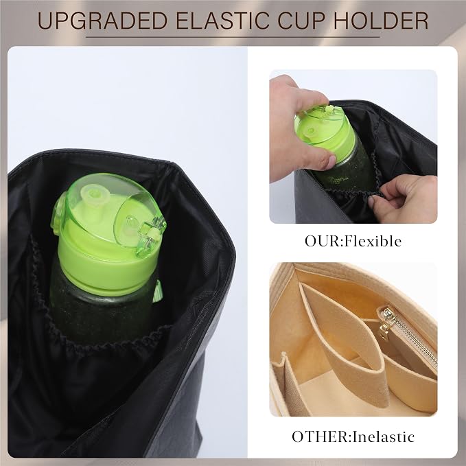 Doxo Purse Organizer Insert for Longchamp Le Pliage Medium, 6-Compartment Bag Organizer with YKK Zipper Pocket, Cup Holder, Key Chain, Waterproof DupontPaper Lightweight Handbag Shaper (Black,M) - Image 7