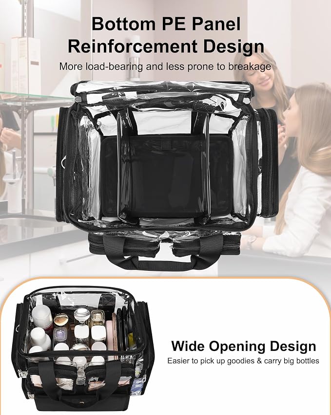 Relavel Large Clear Makeup Bags, Professional Makeup Artist Kit Set Bag with Removable Dividers, Travel Cosmetic Organizer Hairstylist Traveling Bag Transparent PVC Work Tote Bag Duffle Bag for Women - Image 5
