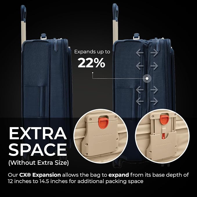 Briggs & Riley 29" Large Expandable Spinner - Checked Luggage for Travel, Suitcases with Wheels, Softside Rolling Bag for Men & Women, Self-Repairing Zipper - Baseline Collection, Navy - Image 3