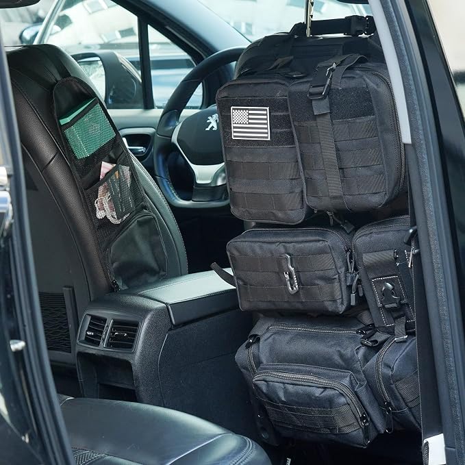 Tactical Car Seat Back Organizer,Tactical Molle Seat Back Organizer with 6 Detachable Molle Pouch,Universal Fits for Car Truck Jeep Vehicle Black - Image 5