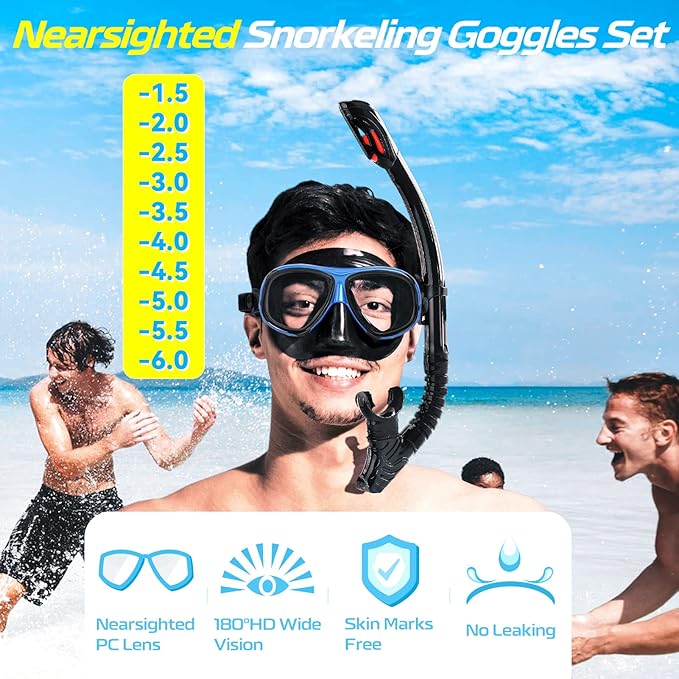 Nearsighted Snorkel Gear, Nearsighted Dry Snorkel Mask Set for Adult Youth, Nearsighted Anti Fog Diving Mask with Detachable Camera Mount & Adjustable Strap for Scuba Diving, Snorkeling, Freediving - Image 2
