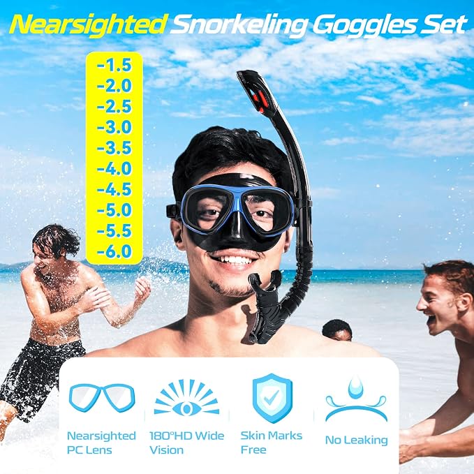 Nearsighted Snorkel Gear, Nearsighted Dry Snorkel Mask Set for Adult Youth, Nearsighted Anti Fog Diving Mask with Detachable Camera Mount & Adjustable Strap for Scuba Diving, Snorkeling, Freediving - Image 2