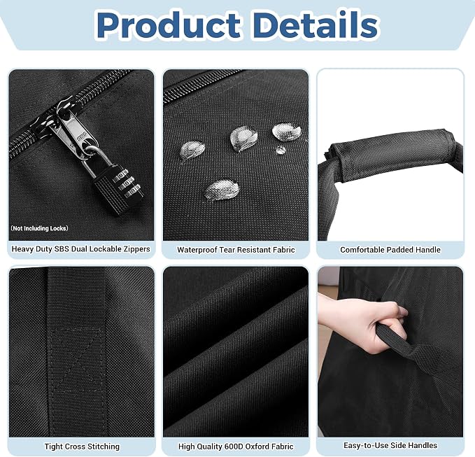 COOLBEBE 83" x 16" x 12" Extra Large Tent Storage Bag - 260L Heavy Duty Waterproof Duffle Bag for Tent Poles, Canopy, Hammock, Tripod, Fishing Gear, Sports Equipment & Outdoor Moving, Black - Image 6