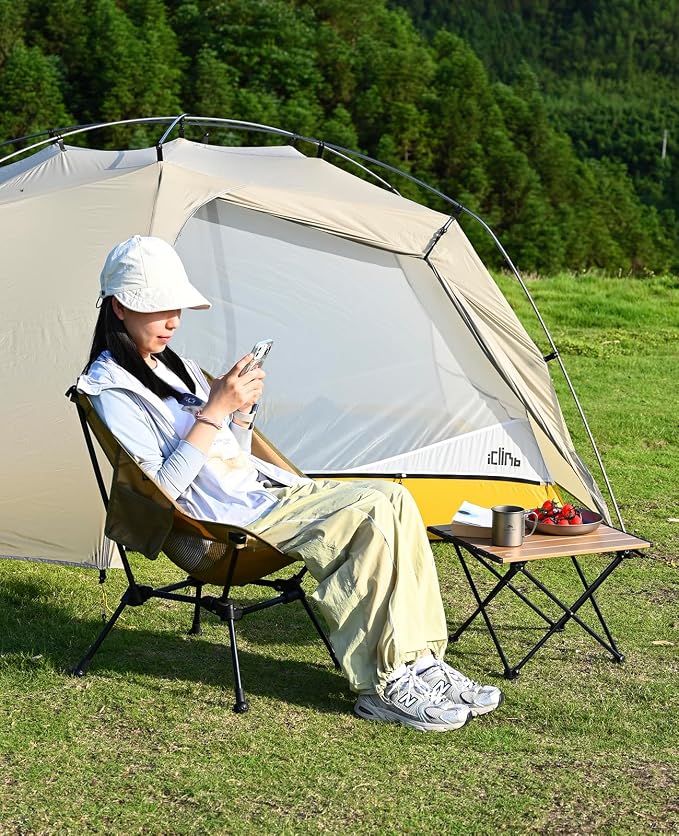 iClimb Ultralight Compact Camping Folding Beach Chair with Anti-Sinking Large Feet and Back Support Webbing (Brown - Square Frame - 2PC) - Image 5