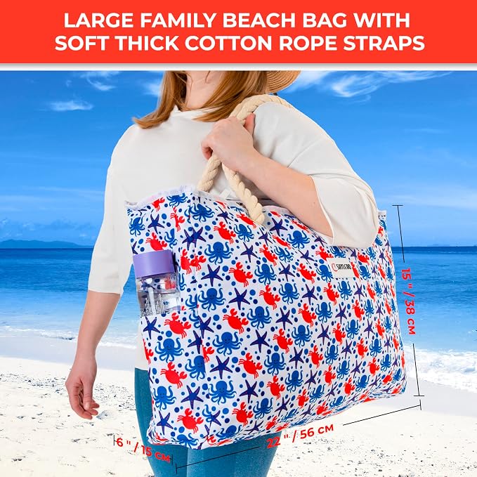 Beach Bag and Pool Bag Has Cooler Pocket, 7 Pockets Total, Zip Top. Family Size Waterproof Beach Tote - Image 2