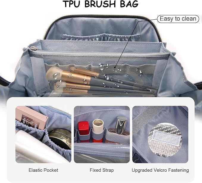 BOYATU Travel Makeup Bag Cosmetic Bag for Women: 3 Pcs Set Make up Bag with Compartments - Waterproof Vegan Leather Toiletry Bags with Handle - Makeup Organizer for Travel Essentials(C-4-Black) - Image 4
