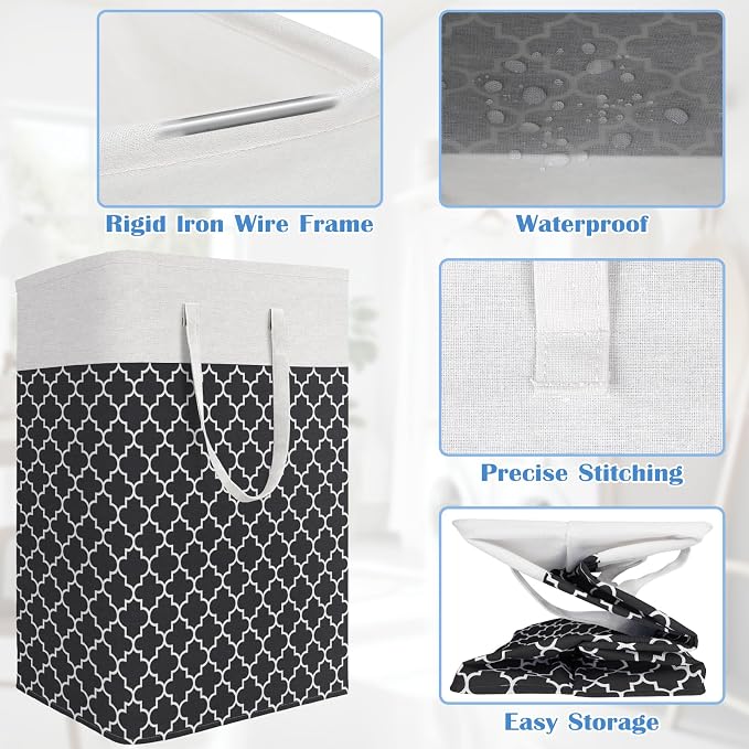 BlissTotes 3-Pack Laundry Basket, Freestanding＆Waterproof Laundry Hamper, Collapsible Tall Clothes Hamper with Easy Carry Handles for Clothes, Towels in the Family and Dorm,Clover Black,88L - Image 4