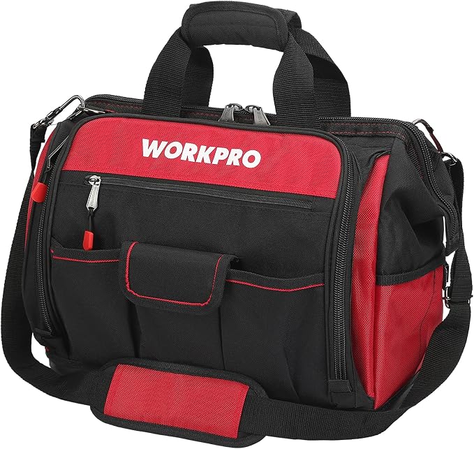 WORKPRO 16" Top Wide Mouth Tool Bag with Water Proof Rubber Base, Multi-Compartment, 46 Pockets, For Tool Organizer & Storage, W081122A by WORKPRO