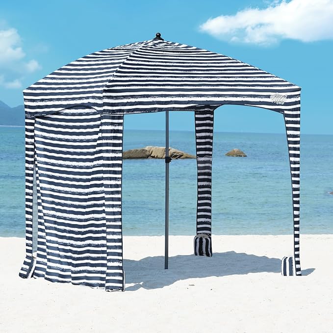 Qipi Beach Cabanas for Sand, Beach Canopy with Sandbags & Side Wall for Family, Easy Set Up Sun Shelter, UPF 50+ UV Protection with Roof Vent by Qipi+Direct+Store