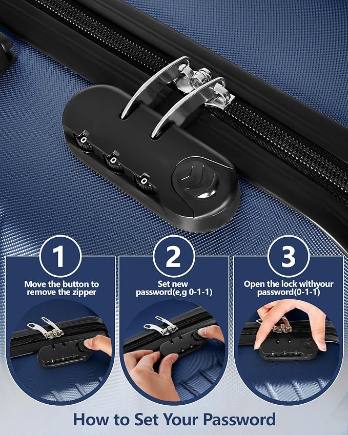 Suitour 11 Piece Travel Luggage Sets(32/28/24/20″), 4 Piece Hardshell Suitcase with Wheels, 20inch Carry on Luggage, 24inch 28inch 32inch Checked Luggage(Navy Blue) - Image 6