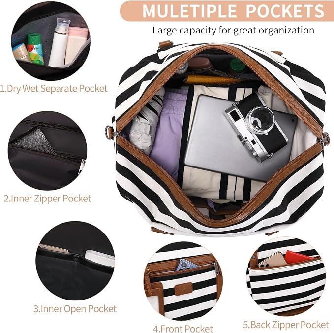 Wogarl 4PCS Weekender Bags for Women Large Overnight Weekend Travel Duffel Carry on Shoulder with Shoe Compartment Canvas Toiletry Bag for Travel Business Gym - Image 3