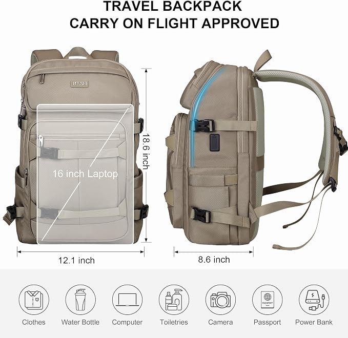 PIJUSHI Casual Travel Backpack for Women with 16" Padded Laptop Compartment | Carry On Luggage with USB Charging Port, 1680D Water-Resistant Nylon, Airline Approved, For Daily, Hiking - Image 8