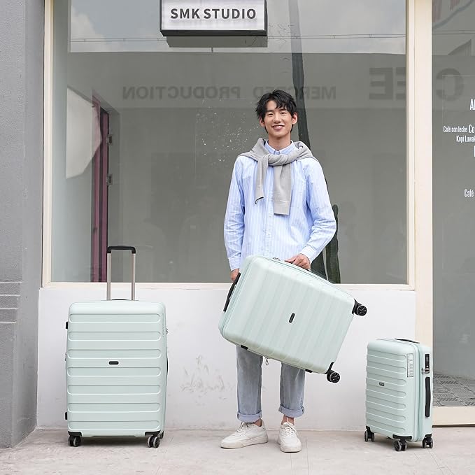 GinzaTravel PP material 3-piece expandable luggage sets with Spinner Wheels， Suitcase with TSA Lock，Large Luggage for Family Travel carry on 20/24/28，Azure water color - Image 7