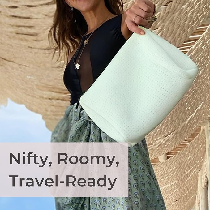 POPUPS Large Makeup Bag with Zipper, White - Waterproof Neoprene Cosmetic Bag 7.7 x 10.75 x 5 inches - Image 8