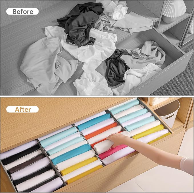 4 Packs T-shirt Drawer Organizers for Clothing,10 Grids Compartment Wardrobe Storage Box, Clothes Organizer for Folded Clothes, T-shirt, Legging-15.75''x9.06''x5.91'' - Image 3
