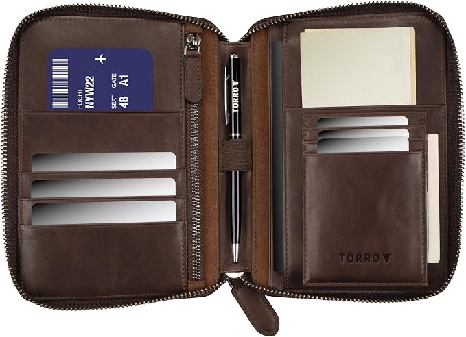 TORRO Travel Wallet – Genuine Leather Travel Organiser with Passport Holder and Detachable Cardholder - Image 2