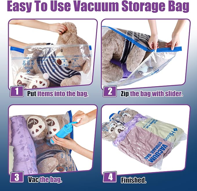 XXL Jumbo Vacuum Seal Storage Bags Extra Large for Clothing Bedding | 47''X35'', Airtight Triple Seal, Save 80% Space, Hand Pump, Work with Vacuum, Double Zip, Reusable, Easy to Use, 4 pack - Image 4