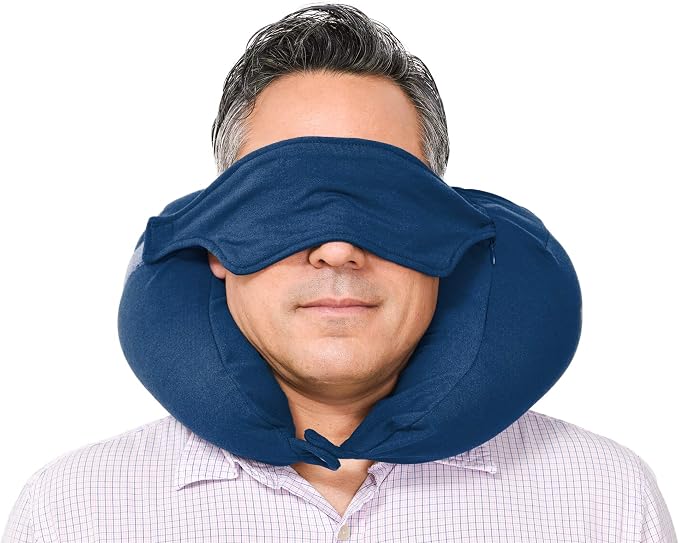 Yogibo Nap X Travel Neck Pillow for Sleeping Airplane, Car, Plane Traveling, Microbead Portable Comfy Head Rest and Neck Support with Attached Eye Mask, Blue - Image 5