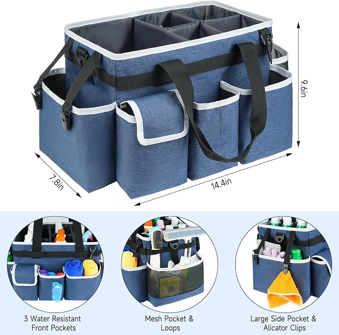 Cleaning Caddy,Cleaning Bag for Housekeepers,Cleaning Supplies Organizer with Handle,Blue - Image 4