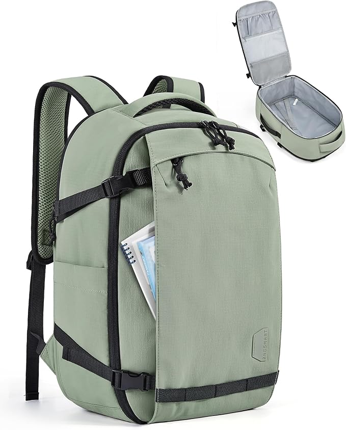 BAGSMART Travel Backpack for Women, 17.3 Inch Carry On Bag,Pistachio | TSA approved personal item fit for flights. Water resistant weekender daypack ideal for travel, business, and daily use. by BAGSMART