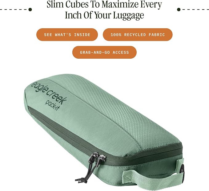 Eagle Creek Pack-It Reveal Slim Cube M/M/M Set - Minimalist Compact Travel Organizer for Hair Styling Tools, Belts & Small Items - Travel Accessories - Willow Green - Image 2