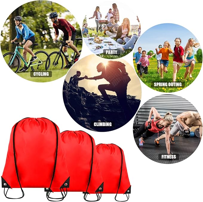 Grneric Drawstring Backpack Bulk 100Pcs Cinch Bag, Polyester Drawstring Bags for Gym Beach Sports Short Trip Party (Red) - Image 6