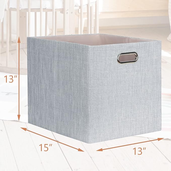 Posprica 13x15x13in Collapsible Storage Bins, Fabric Foldable Cube Storage Boxes, Decorative Storage Baskets Organizer for IKEA Kallax, Shelves, Closet, Clothes, Set of 4-Grey - Image 2