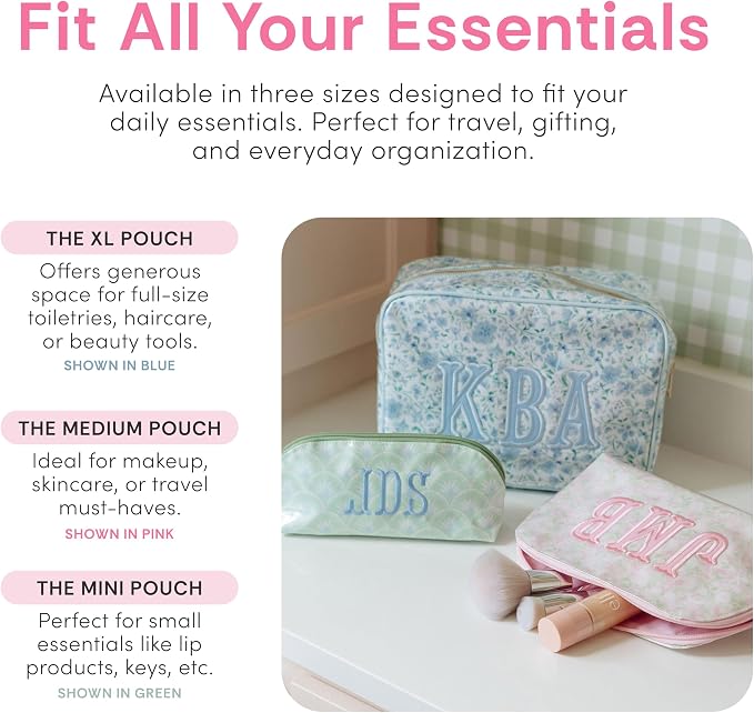 Personalized Clear Coated Pouch - Medium or Large Toiletry Bag with Embroidered or Applique Monogram, Custom Makeup or Travel Organizer, Easy-Clean Cosmetic Bag, Travel Gift for Women (Dahlia, XL) - Image 4