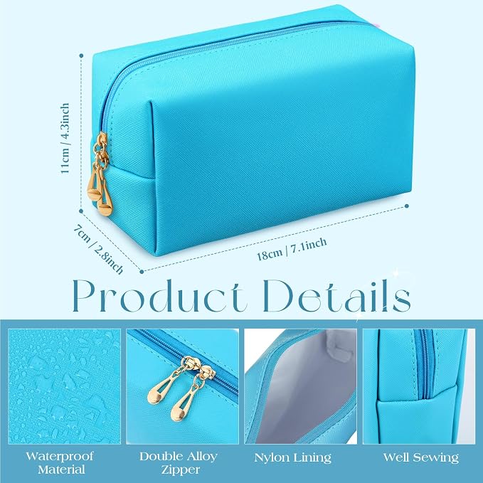 Kigeli Aesthetic Makeup Bags PU Leather Cosmetic Pouches Waterproof Plain Toiletry Bags Makeup Pouches Bulk for Women Party Gift Travel Storage Organizer(Blue Teal,7.1 x 2.8 x 4.3 in) - Image 2
