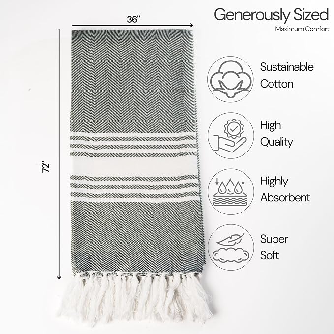 Salt Earth 100% Cotton Herringbone Turkish Beach Towel (Set of 4, 36"x72") - Soft, Quick Dry, Absorbent Towels for Bathroom, Home, Travel, Pool, Spa, Bath, Swim - Beach Towels Oversized (Green/Yellow) - Image 4