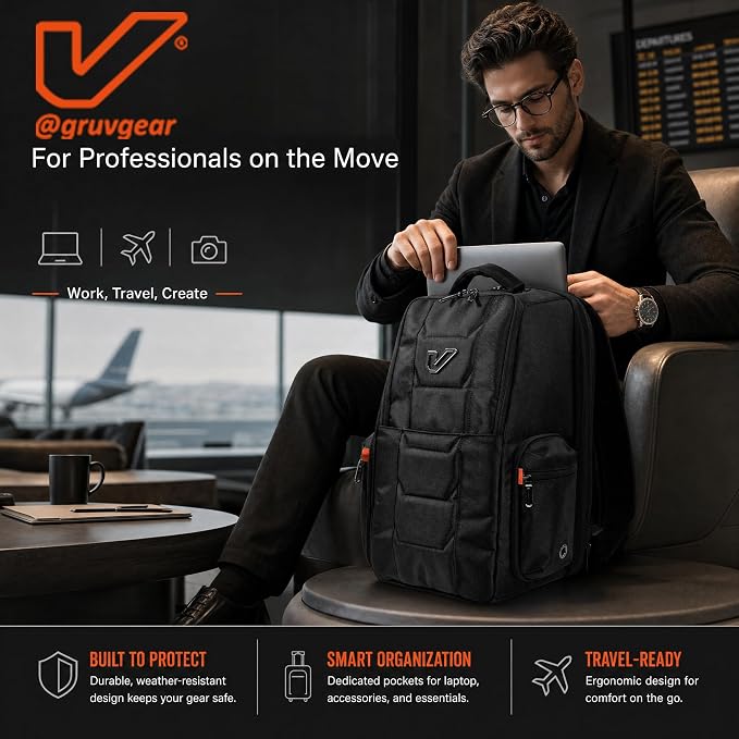 Gruv Gear Travel Laptop Backpack, 20L Black Tech Backpack with Modular Storage Shelves, Dual Access Pockets & TSA-Friendly Design, Compact Carry-On Backpack for Work, Travel & Everyday Carry - Image 8